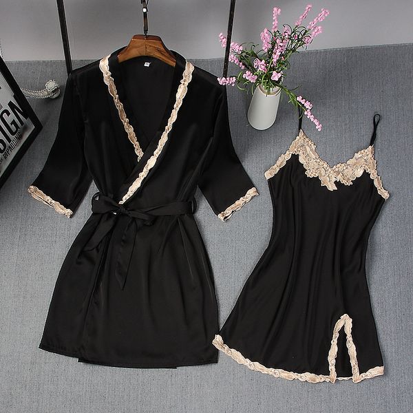 women sleepwear robe lace femme robe set sleep lounge indoor clothing ladies nightwear bathrobe night dress with chest pad, Black;red
women sleepwear robe lace femme robe set sleep lounge indoor clothing ladies nightwear bathrobe night dress with chest pad, Black;red