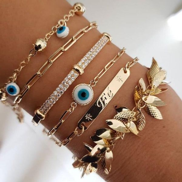 trendy gold color leaf eye crystal letter chains bracelet set for women metal charms multilayer bracelet bangle 6pcs 9178, Golden;silver
trendy gold color leaf eye crystal letter chains bracelet set for women metal charms multilayer bracelet bangle 6pcs 9178, Golden;silver