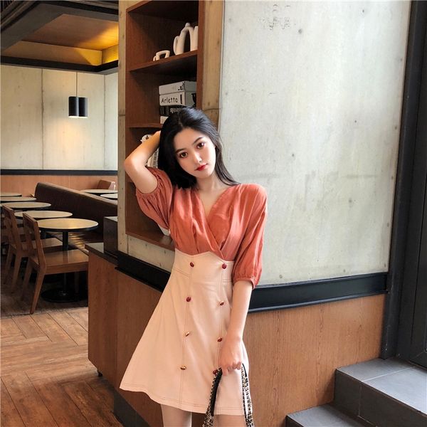 2019 summer women's new online celebrity short-sleeved v-neck long skirt long skirt stitching waist slimming mid-length dress fashion d, Black;gray
2019 summer women's new online celebrity short-sleeved v-neck long skirt long skirt stitching waist slimming mid-length dress fashion d, Black;gray