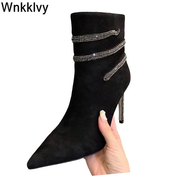 boots fall shoes women snake crystal twine thin high heels pointed toe suede ankle botas 2021 stilettos ladies short, Black
boots fall shoes women snake crystal twine thin high heels pointed toe suede ankle botas 2021 stilettos ladies short, Black