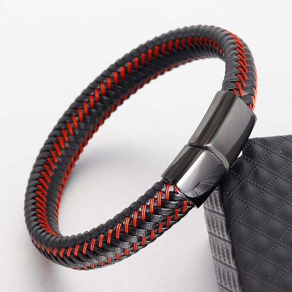 red genuine leather bracelet for men jewelry stainless steel infinity bangle magnetic clasp braid trendy chain for male, Golden;silver
red genuine leather bracelet for men jewelry stainless steel infinity bangle magnetic clasp braid trendy chain for male, Golden;silver