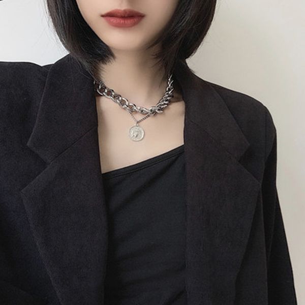 cuban link chains for women double chain coin head gold punk rock/ hiphop chain necklace trendy fashion jewelry choker necklaces, Silver
cuban link chains for women double chain coin head gold punk rock/ hiphop chain necklace trendy fashion jewelry choker necklaces, Silver