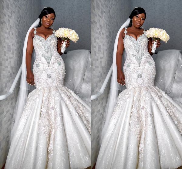 luxury lace applique mermaid wedding dresses v neck pearls beaded african bridal gowns crystal spaghetti plus size wedding gowns customized, White
luxury lace applique mermaid wedding dresses v neck pearls beaded african bridal gowns crystal spaghetti plus size wedding gowns customized, White