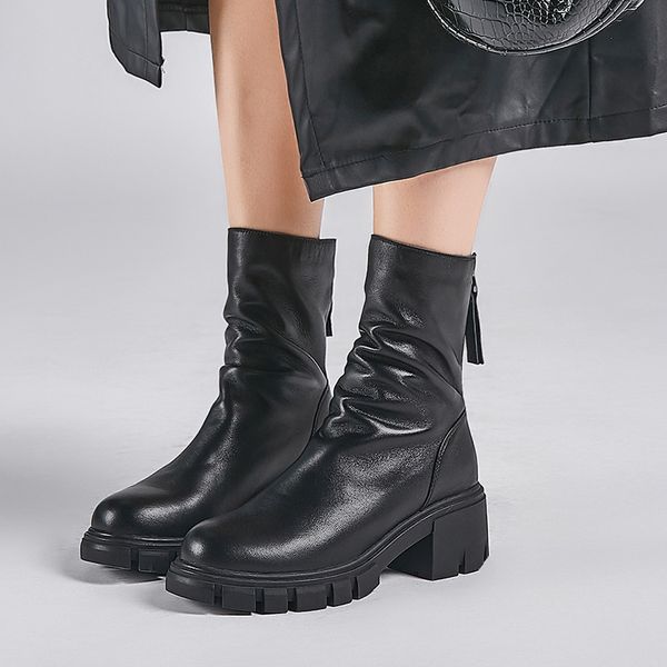 boots women's genuine leather cunky heel platform mid-calf pleated female comfortable autumn short booties shoes, Black
boots women's genuine leather cunky heel platform mid-calf pleated female comfortable autumn short booties shoes, Black
