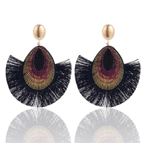 european and american retro folk cloth embossed oval tassel earrings exaggerated personalized tassel earrings pendant, Silver
european and american retro folk cloth embossed oval tassel earrings exaggerated personalized tassel earrings pendant, Silver