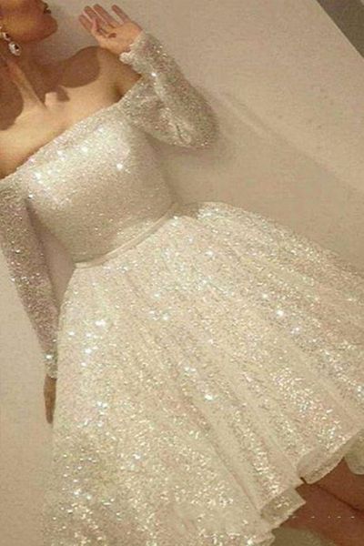 new high low short prom party dresses sequins off the shoulder long sleeve homecoming dress robe de soriee, Black
new high low short prom party dresses sequins off the shoulder long sleeve homecoming dress robe de soriee, Black