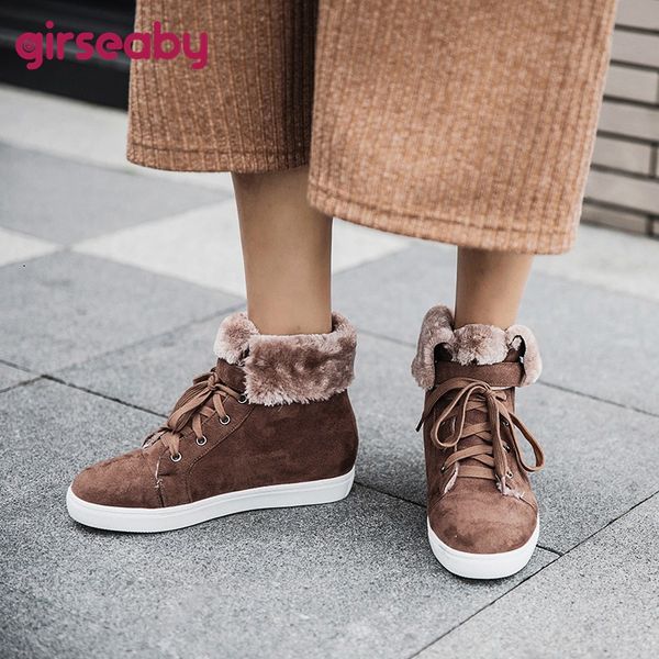 girseaby winter snow boots wedge low heels shoes warm plush lace up buckle casual footwear bottes botas mujer size 43, Black
girseaby winter snow boots wedge low heels shoes warm plush lace up buckle casual footwear bottes botas mujer size 43, Black