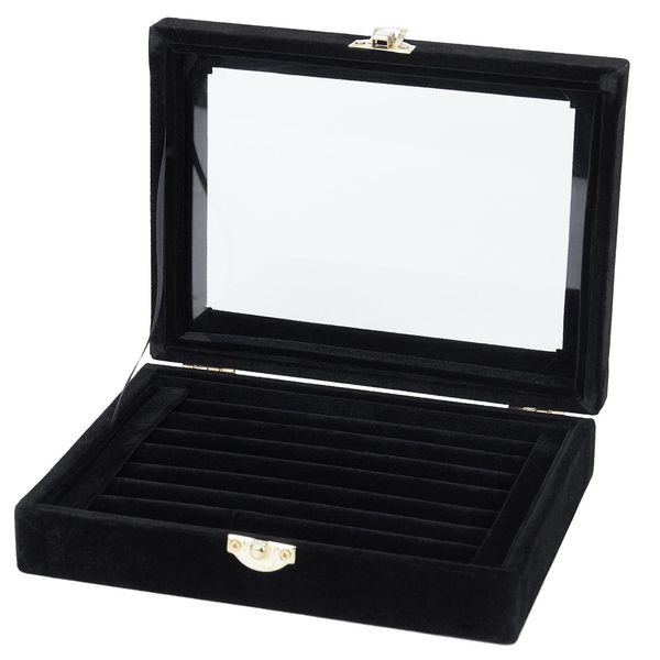 velvet glass ring earring jewelry display organizer box tray holder storage case mx200810, Black;white
velvet glass ring earring jewelry display organizer box tray holder storage case mx200810, Black;white