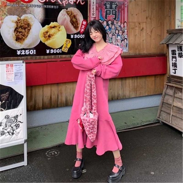 new kawaii pink long sweater dress women autumn casual loose v-neck ruffled patchwork draped dresses for cute girl 2020, Black;gray
new kawaii pink long sweater dress women autumn casual loose v-neck ruffled patchwork draped dresses for cute girl 2020, Black;gray