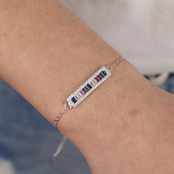 link, chain fine delicate bangle & bracelet rainbow gradual bar baguette cz spectacular open women grils mother's day gifts, Black
link, chain fine delicate bangle & bracelet rainbow gradual bar baguette cz spectacular open women grils mother's day gifts, Black