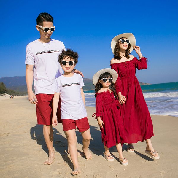 holiday family matching outfits off shoulder mother and daughter dresses mommy and me clothes dad son clothing sets summer look, Blue
holiday family matching outfits off shoulder mother and daughter dresses mommy and me clothes dad son clothing sets summer look, Blue