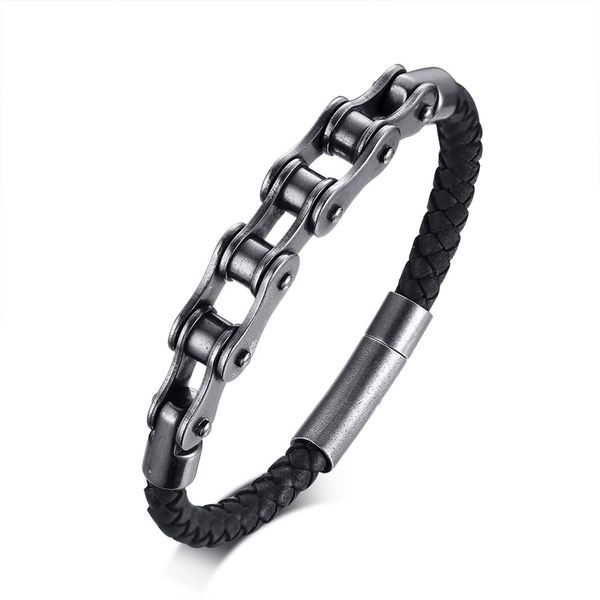 charm bracelets creative men's bracelet black steel bike chain with leather woven for men sport wind jewelry show personality, Golden;silver
charm bracelets creative men's bracelet black steel bike chain with leather woven for men sport wind jewelry show personality, Golden;silver