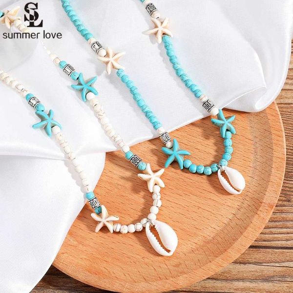 blue bead choker necklace for women bohemian starfish shell pendant short necklace female fashion beach collier jewelry 2020, Golden;silver
blue bead choker necklace for women bohemian starfish shell pendant short necklace female fashion beach collier jewelry 2020, Golden;silver