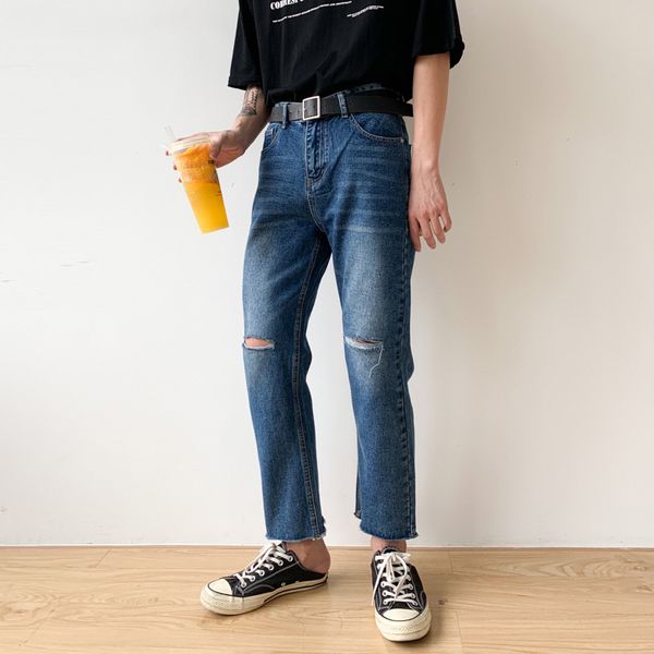 men's jeans male korean style vintage hip hop knee hole fashion straight ankle-length casual denim pants, Blue
men's jeans male korean style vintage hip hop knee hole fashion straight ankle-length casual denim pants, Blue