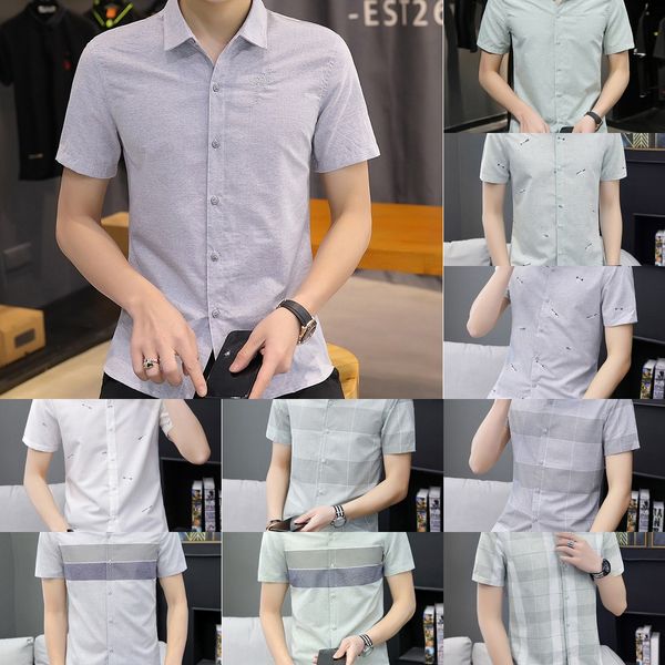 summer casual men's men's all-match striped plaid short sleeve youth fashion handsome shirt shirt trendy sxb1d, Blue 
summer casual men's men's all-match striped plaid short sleeve youth fashion handsome shirt shirt trendy sxb1d, Blue