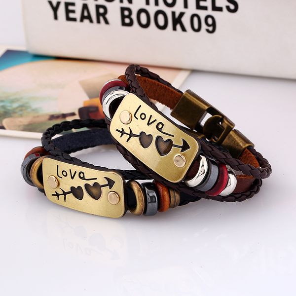 charm bracelets korean jewelry leather couple bracelet for women men braided hand rope chain one arrow wear heart friend gift accesorios muj, Golden;silver
charm bracelets korean jewelry leather couple bracelet for women men braided hand rope chain one arrow wear heart friend gift accesorios muj, Golden;silver