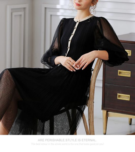 autumn new women's knitted and mesh panelled dress fashion elegant lady's casual dresses, Black;gray
autumn new women's knitted and mesh panelled dress fashion elegant lady's casual dresses, Black;gray