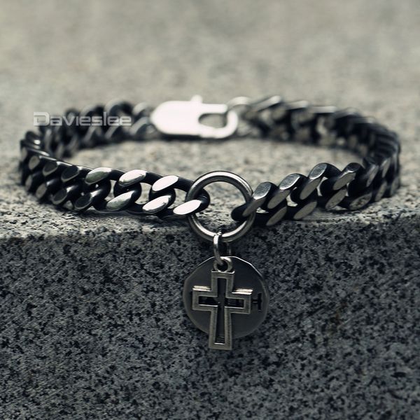 davieslee cross round faith charm bracelet for men curb cuban chain stainless steel gunmetal 8mm mens fashion jewelry gift ldb23, Black
davieslee cross round faith charm bracelet for men curb cuban chain stainless steel gunmetal 8mm mens fashion jewelry gift ldb23, Black
