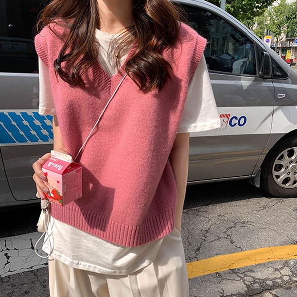 vangull pink v neck knitted sweater vest 2020 autumn winter korean style solid sleeveless vest sweater female pullovers vest, Black;white
vangull pink v neck knitted sweater vest 2020 autumn winter korean style solid sleeveless vest sweater female pullovers vest, Black;white