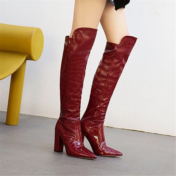 red black high heels over the knee boots women thigh high boots ladies autumn winter long shoes woman plus size34-43