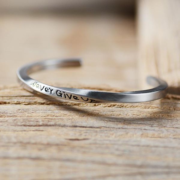 never give up engraved letter titanium steel twist open bangle men women vintage cuff bracelets bangle for couple jewelry, Black
never give up engraved letter titanium steel twist open bangle men women vintage cuff bracelets bangle for couple jewelry, Black