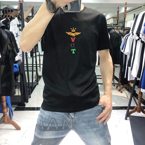 european tide 2020 new fashion brand men's eagle embroidered mercerized cotton short-sleeved t-shirt men's fashion ice silk short, White;black
european tide 2020 new fashion brand men's eagle embroidered mercerized cotton short-sleeved t-shirt men's fashion ice silk short, White;black