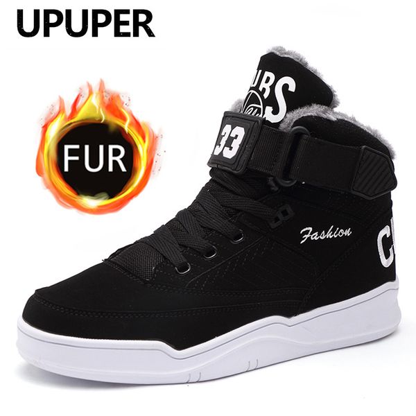 upuper fashion men's winter boots shoes men comfortable plush warm sneakers for man shoes with fur high snow ankle boots, Black