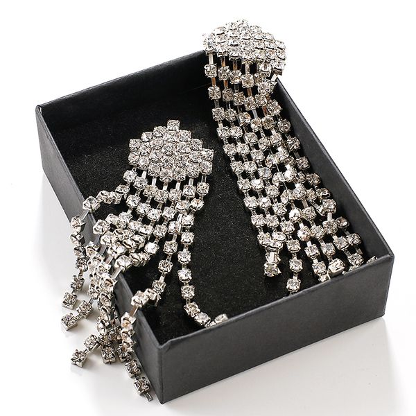 aensoa fashion rhinestone tassel long drop earrings 2020 luxury wedding crystal dangle long earrings for women party jewelry, Silver
aensoa fashion rhinestone tassel long drop earrings 2020 luxury wedding crystal dangle long earrings for women party jewelry, Silver