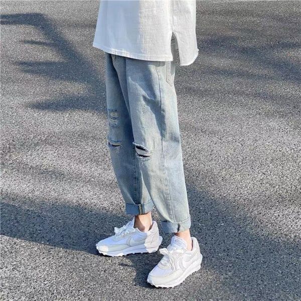 men's jeans fashion trend europe and america spring summer broken hole light color ankle pants loose casual, Blue
men's jeans fashion trend europe and america spring summer broken hole light color ankle pants loose casual, Blue