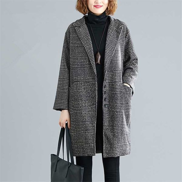 women's wool & blends 2021autumn winter female woolen coat loose long cardigan tartan plus size women jacket elegant, Black
women's wool & blends 2021autumn winter female woolen coat loose long cardigan tartan plus size women jacket elegant, Black