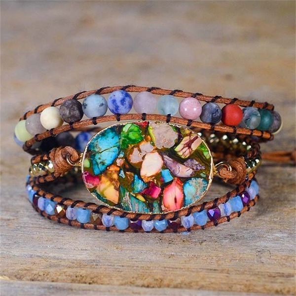 tennis vintage leather bracelet 3 wrap multicolor stone pendant boho jewelry gift, Golden;silver
tennis vintage leather bracelet 3 wrap multicolor stone pendant boho jewelry gift, Golden;silver