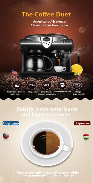 Automatic Italian /American Coffee Maker Coffee Machine 2 In 1 Pump Pressure Coffee Making Machine Precise Constant Temperature
Automatic Italian /American Coffee Maker Coffee Machine 2 In 1 Pump Pressure Coffee Making Machine Precise Constant Temperature