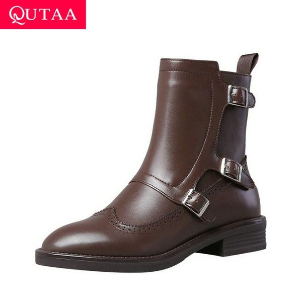 boots qutaa 2021 autumn winter round toe ankle cow leather square heel fashion women shoes buckle zipper short size 34-39, Black
boots qutaa 2021 autumn winter round toe ankle cow leather square heel fashion women shoes buckle zipper short size 34-39, Black