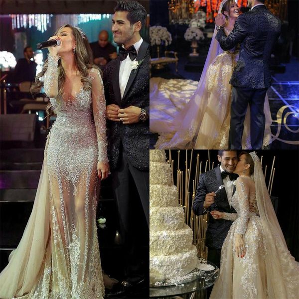 2021 sequined wedding dresses with detachable train plus size bridal gowns sheer long sleeves lace beaded luxury vestido de novia, White
2021 sequined wedding dresses with detachable train plus size bridal gowns sheer long sleeves lace beaded luxury vestido de novia, White