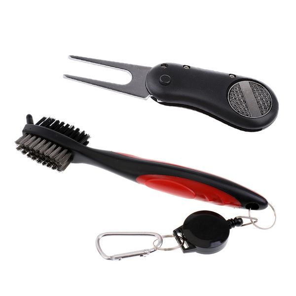 golf club brush and club groove cleaner with foldable golf divot repair tool 
golf club brush and club groove cleaner with foldable golf divot repair tool