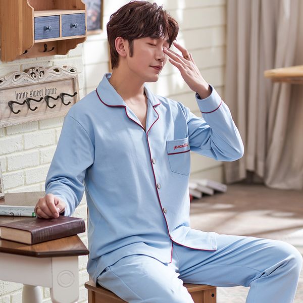 men's sleepwear spring and autumn full sleeve pure cotton pajamas youth leisure household suit, Black;brown
men's sleepwear spring and autumn full sleeve pure cotton pajamas youth leisure household suit, Black;brown