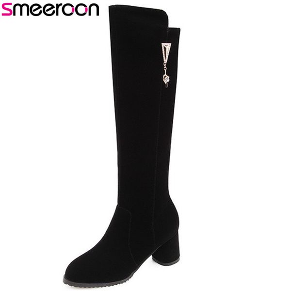 boots smeeroon 2021 fashion autumn winter knee high women round toe zip quality flock low heels big size 34-43, Black
boots smeeroon 2021 fashion autumn winter knee high women round toe zip quality flock low heels big size 34-43, Black