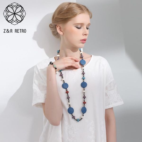 nature lava stone long necklace for women jewerly handmade color beads decoration suspension chain pendant bohemia ale 2020, Silver 
nature lava stone long necklace for women jewerly handmade color beads decoration suspension chain pendant bohemia ale 2020, Silver