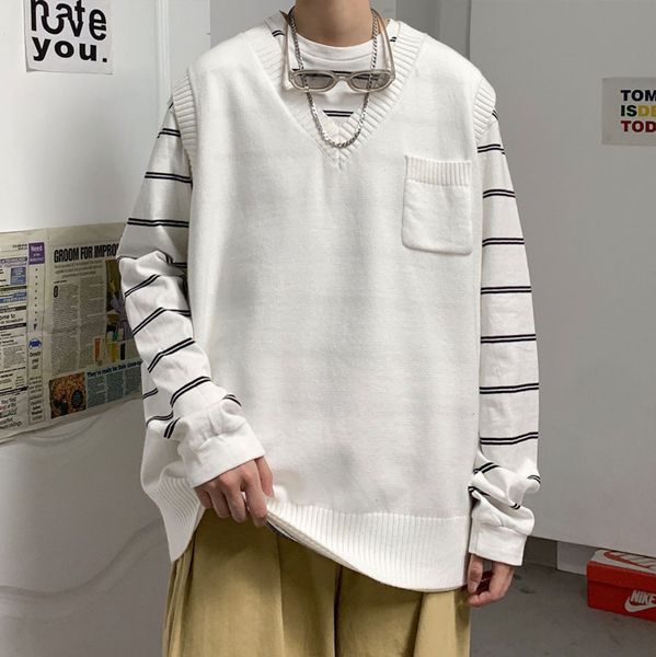 men's vests 2021 spring and autumn youth fashion loose solid color small pocket sweater casual v-neck sleeveless pullover, Black;white
men's vests 2021 spring and autumn youth fashion loose solid color small pocket sweater casual v-neck sleeveless pullover, Black;white
