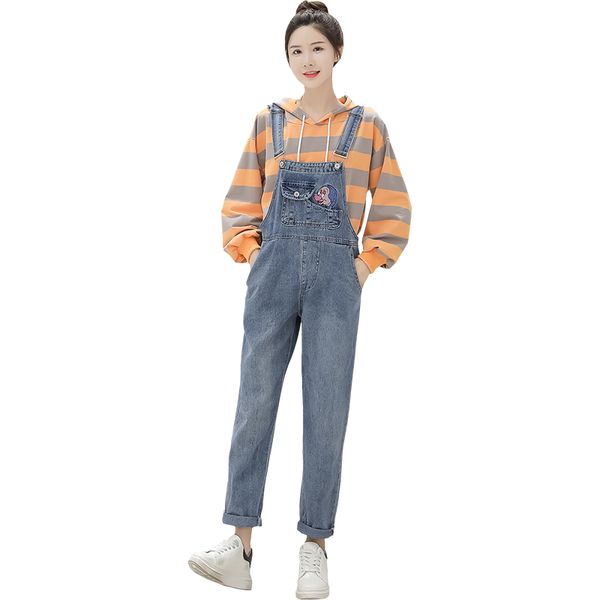 women's jeans loose overalls women college style denim bib pants vintage washed cartoon joker embroidery jumpsuit female rompers, Blue
women's jeans loose overalls women college style denim bib pants vintage washed cartoon joker embroidery jumpsuit female rompers, Blue