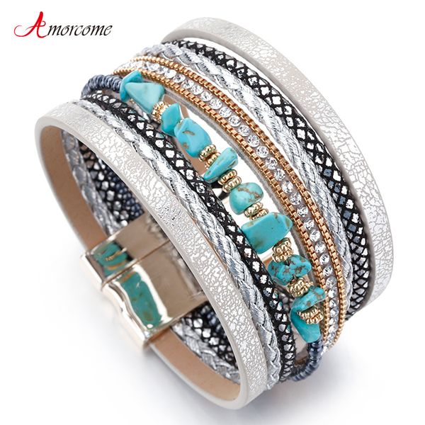 amorcome blue natural stone leather bracelets for women trendy boho braided rope wide multilayer wrap bracelet female jewelry, Golden;silver
amorcome blue natural stone leather bracelets for women trendy boho braided rope wide multilayer wrap bracelet female jewelry, Golden;silver