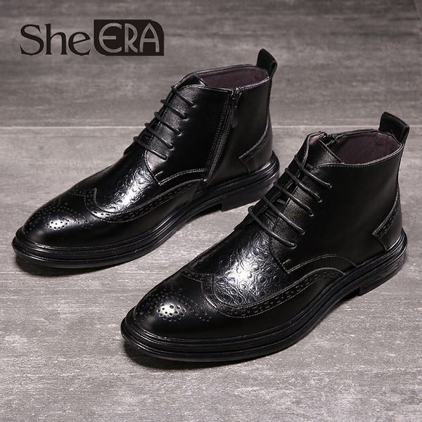 boots 2021 men's pointed lace-up short men carved brogue shoes korean fashion bullock high black size 38-44 
boots 2021 men's pointed lace-up short men carved brogue shoes korean fashion bullock high black size 38-44