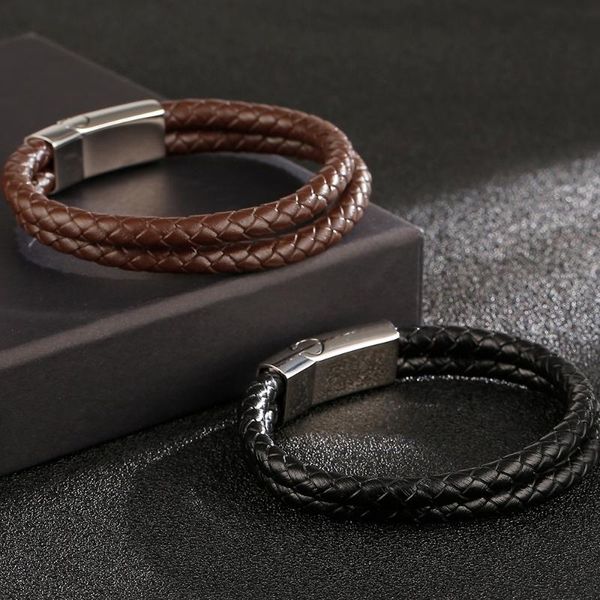 tennis vintage double layer leather bracelet men handmade black brown braided rope chain with steel magnetic buckle name logo engrave, Golden;silver
tennis vintage double layer leather bracelet men handmade black brown braided rope chain with steel magnetic buckle name logo engrave, Golden;silver