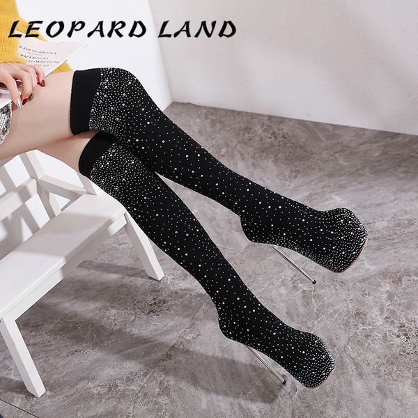 boots leopard land 16cm 2021 winter women's knitted rhinestone stiletto heel platform over the knee cwf, Black
boots leopard land 16cm 2021 winter women's knitted rhinestone stiletto heel platform over the knee cwf, Black