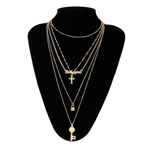 fashion female necklace letter cross lock key pendant gold necklace set women alphabet valentines day gift jewelry, Silver
fashion female necklace letter cross lock key pendant gold necklace set women alphabet valentines day gift jewelry, Silver