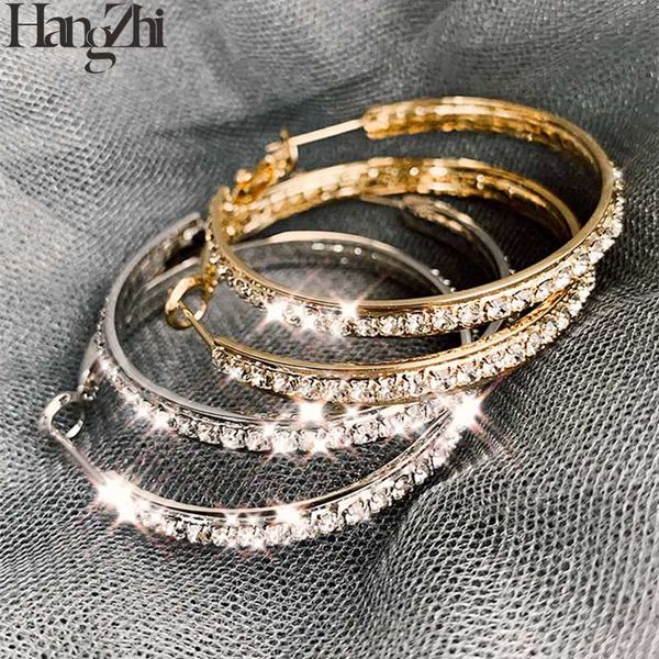 hangzhi 2020 new personality temperament geometric round shape micro-inlaid zircon hoop earrings punk for woman girls jewelry, Golden;silver