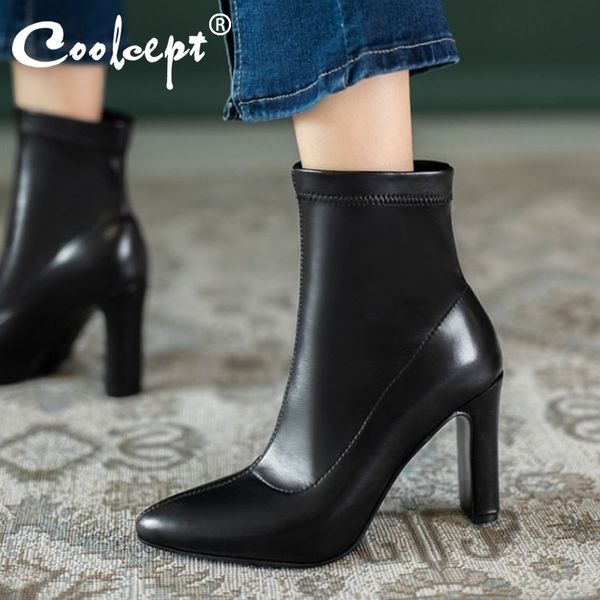 coolcept size 33-45 women ankle boots thick high heel slip on flock shoes pointed toe warm boots women fashion office footwear, Black
coolcept size 33-45 women ankle boots thick high heel slip on flock shoes pointed toe warm boots women fashion office footwear, Black