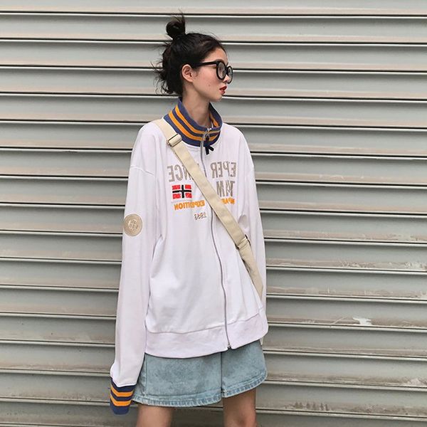 white thin coat spring autumn new casual loose letter print coats long sleeve zipper jackets for women, Black;brown
white thin coat spring autumn new casual loose letter print coats long sleeve zipper jackets for women, Black;brown