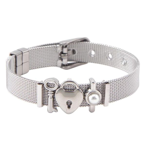 fashion lady mesh stainless steel key heart padlock charm dress bracelet valentines gift diy pendant bracelet, Golden;silver
fashion lady mesh stainless steel key heart padlock charm dress bracelet valentines gift diy pendant bracelet, Golden;silver