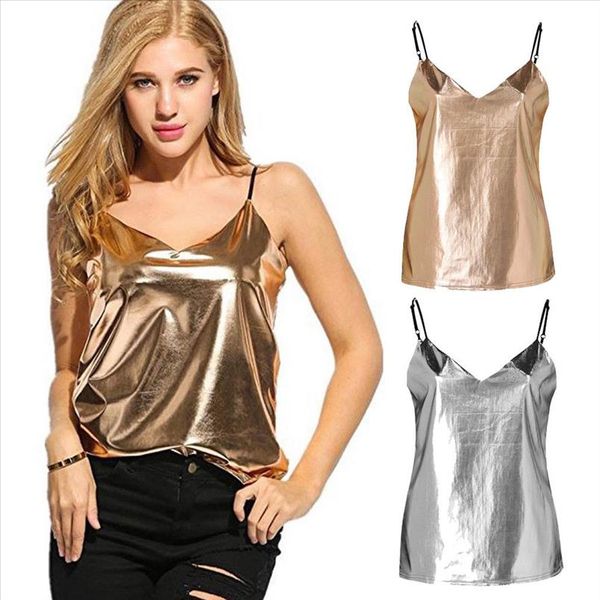 summer new womens metallic vest camis fashion female sleeveless tank gold silver solid v neck t shirts, White
summer new womens metallic vest camis fashion female sleeveless tank gold silver solid v neck t shirts, White